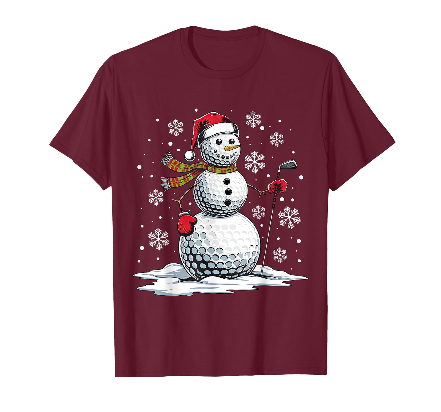 Golf Snowman Golf Player Santa Hat Christmas Funny T-Shirt
