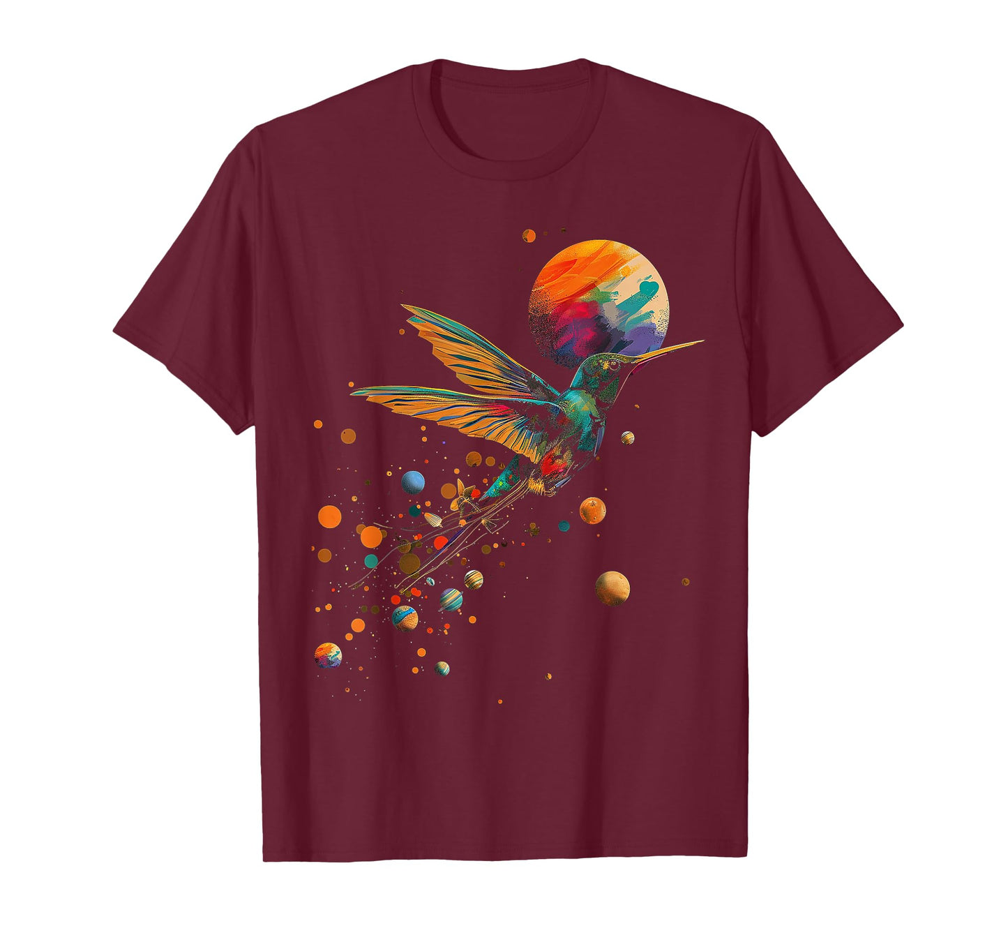 Hummingbird Colorful Planets Geometric Animal Artwork Bird T-Shirt