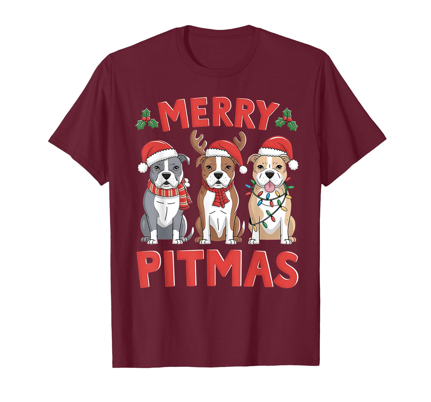 Pit Bull Santa Christmas Tree Lights Xmas Merry Pitmas T-Shirt