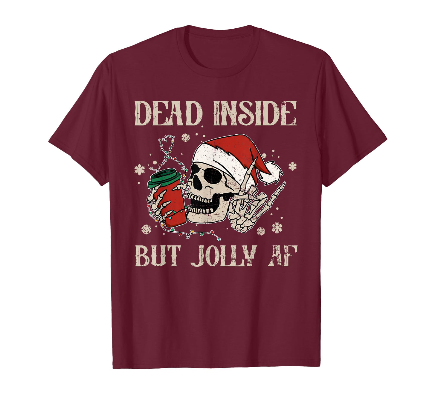 Dead Inside But Jolly AF Funny Skeleton Lights Christmas T-Shirt
