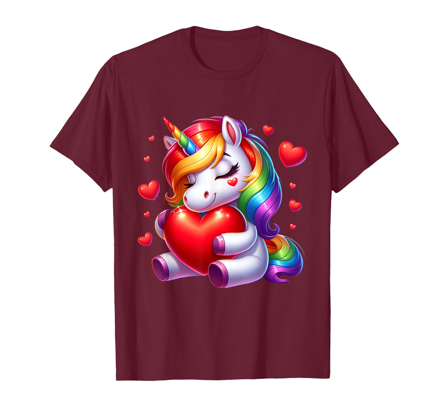 Cute Unicorn With Heart Valentines Day For Girls Womens Kids T-Shirt