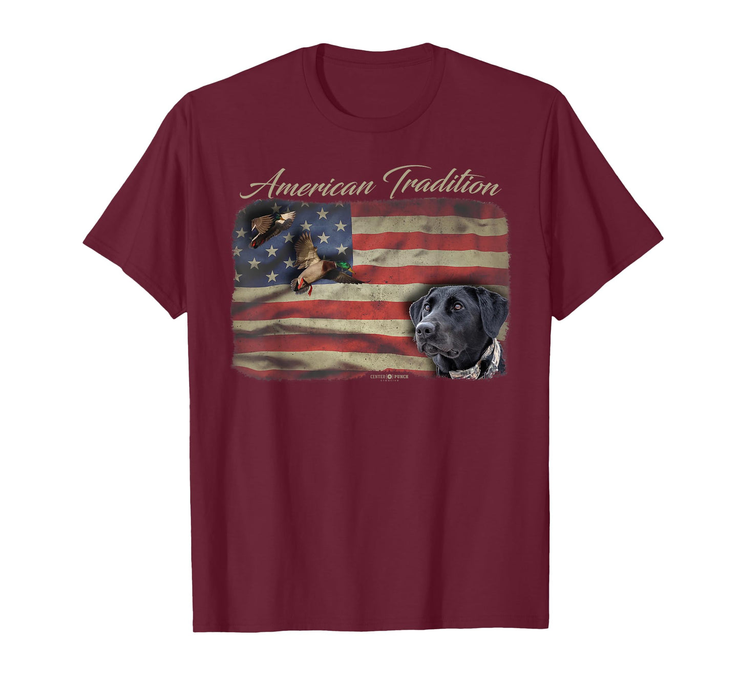 American Tradition Waterfowl Duck Hunting Dog Black Lab Flag Men Women Kids T-Shirt