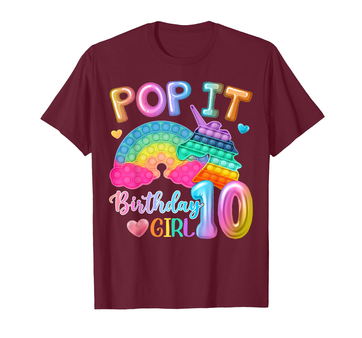 Kids Pop It Birthday Girl 10 for 10yr Old Girl Unicorn Party T-Shirt