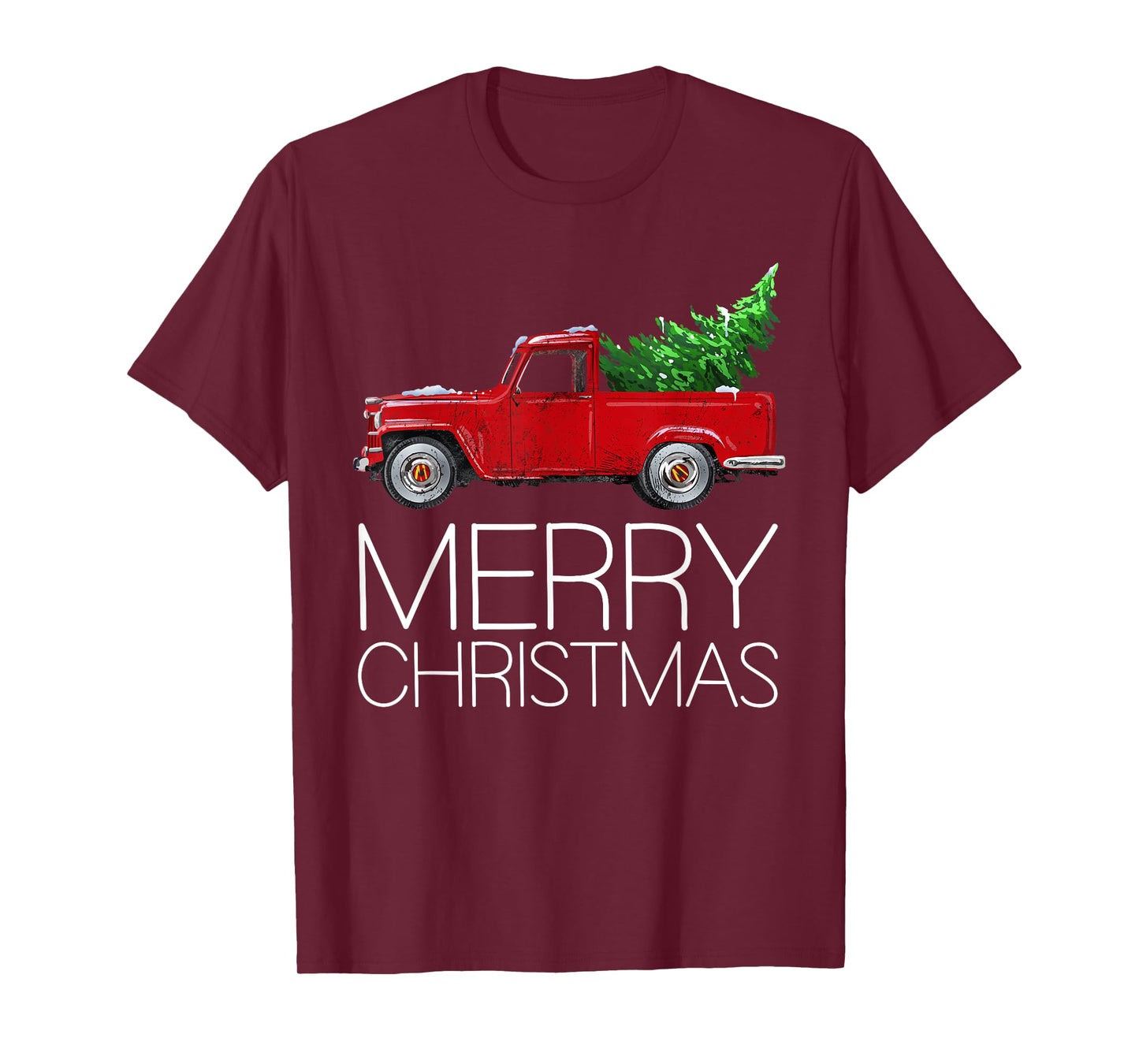 Red Vintage Wagon Tree Vacation Gift Red Truck Christmas T-Shirt