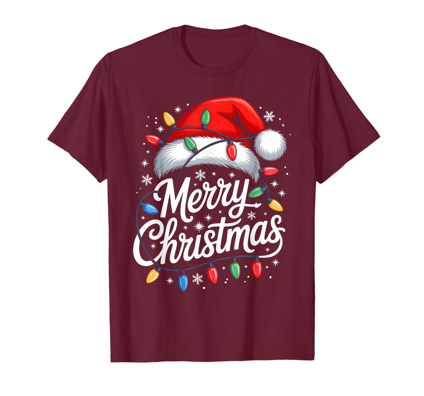 Merry Christmas Lights Red Santa Hat Xmas Family Men Women T-Shirt