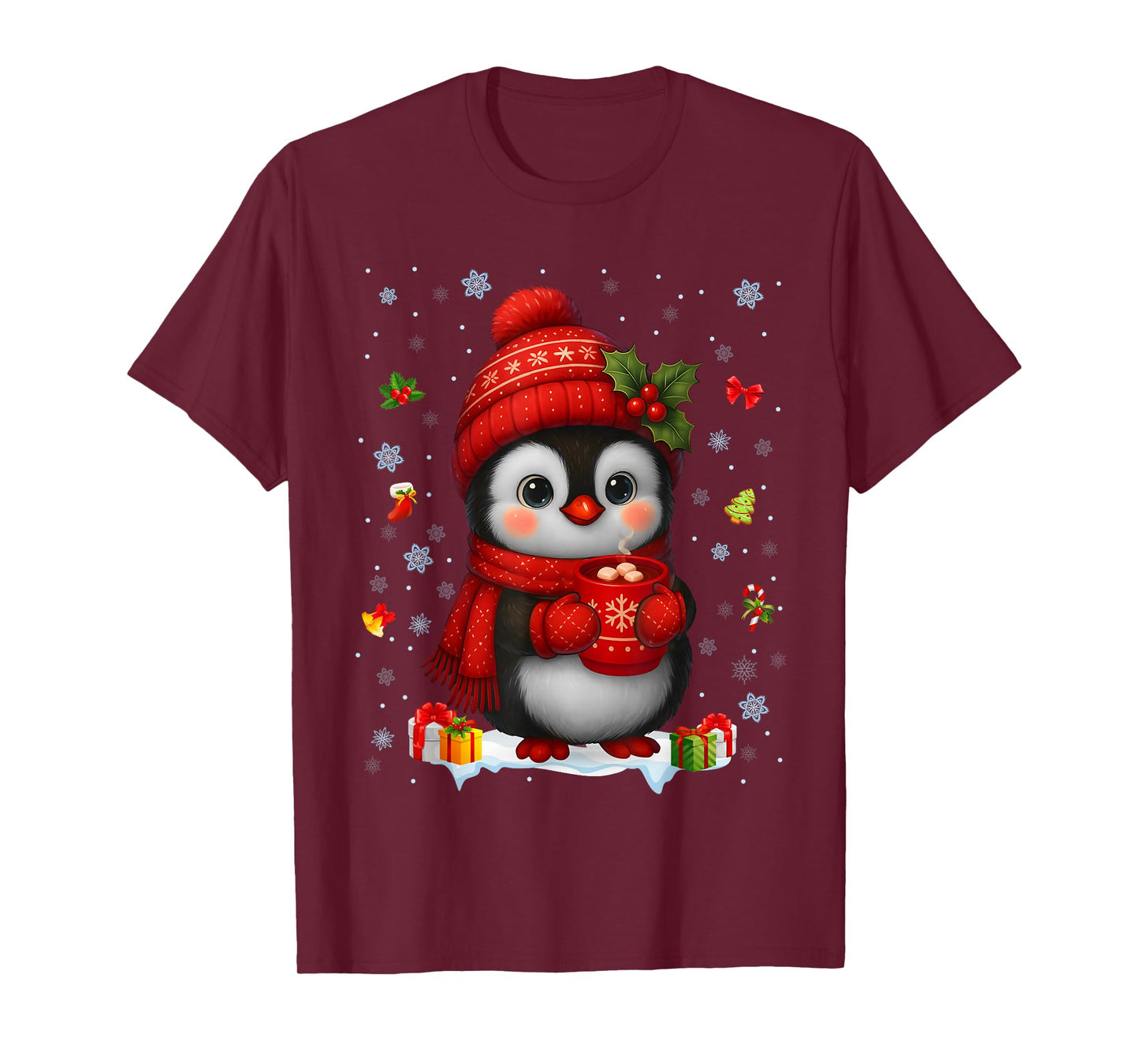 Cute Penguin Drink Hot Cocoa Christmas Xmas Men Women Kids T-Shirt