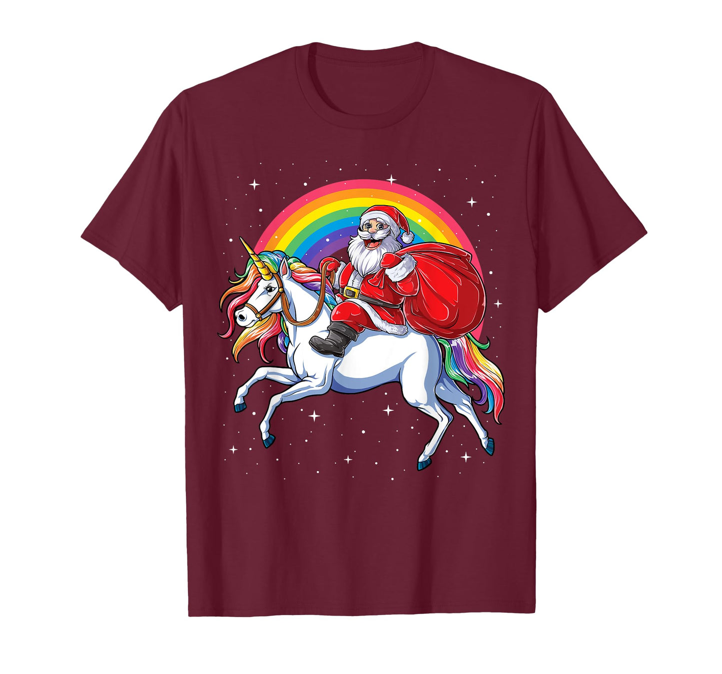 Christmas Santa Riding Unicorn Xmas Girls Women Rainbow T-Shirt
