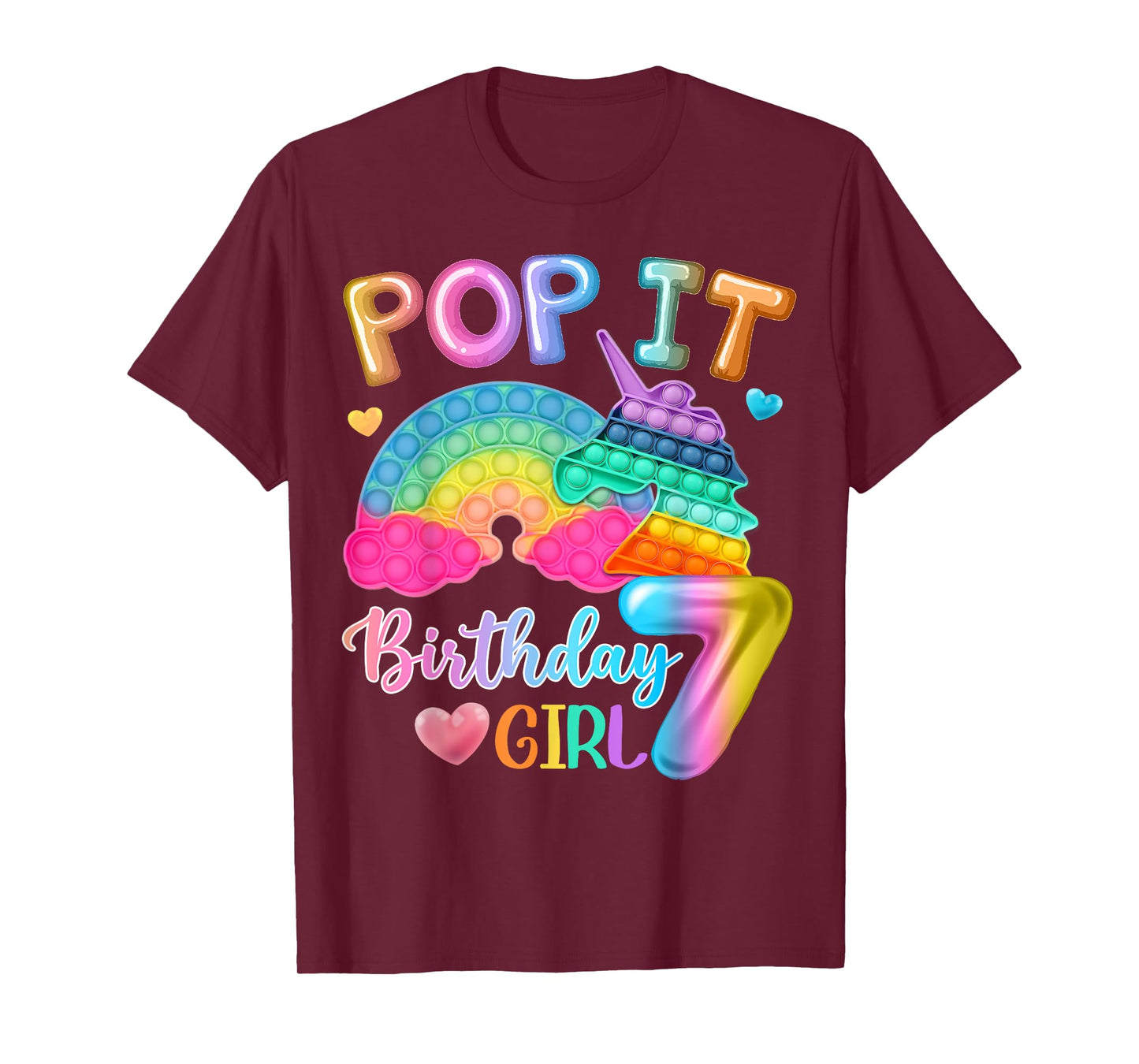 Kids Pop It Birthday Girl 7 for 7yr Old Girls Unicorn Party T-Shirt