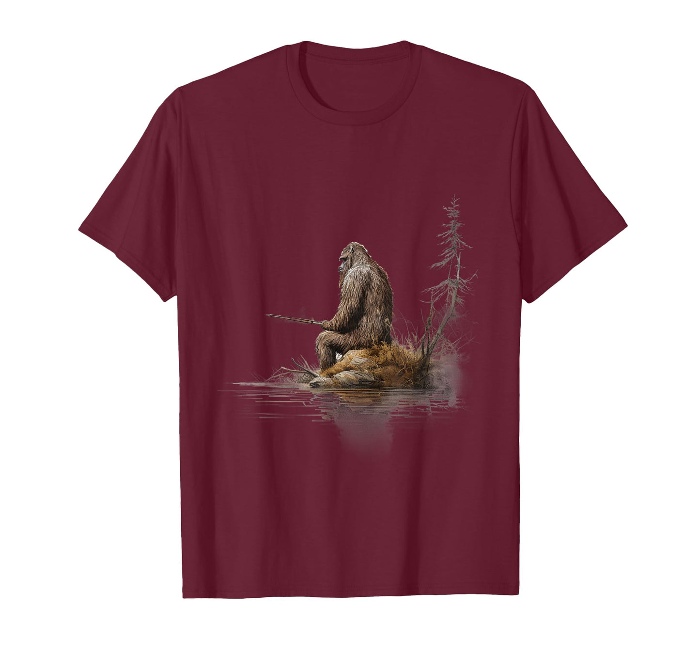 Fishing Bigfoot Sasquatch T-Shirt - Unisex Adults & Kids - Black - Small - Short Sleeve - Modern - Cartoon - T-Shirt - Fishing Themed - All Seasons
