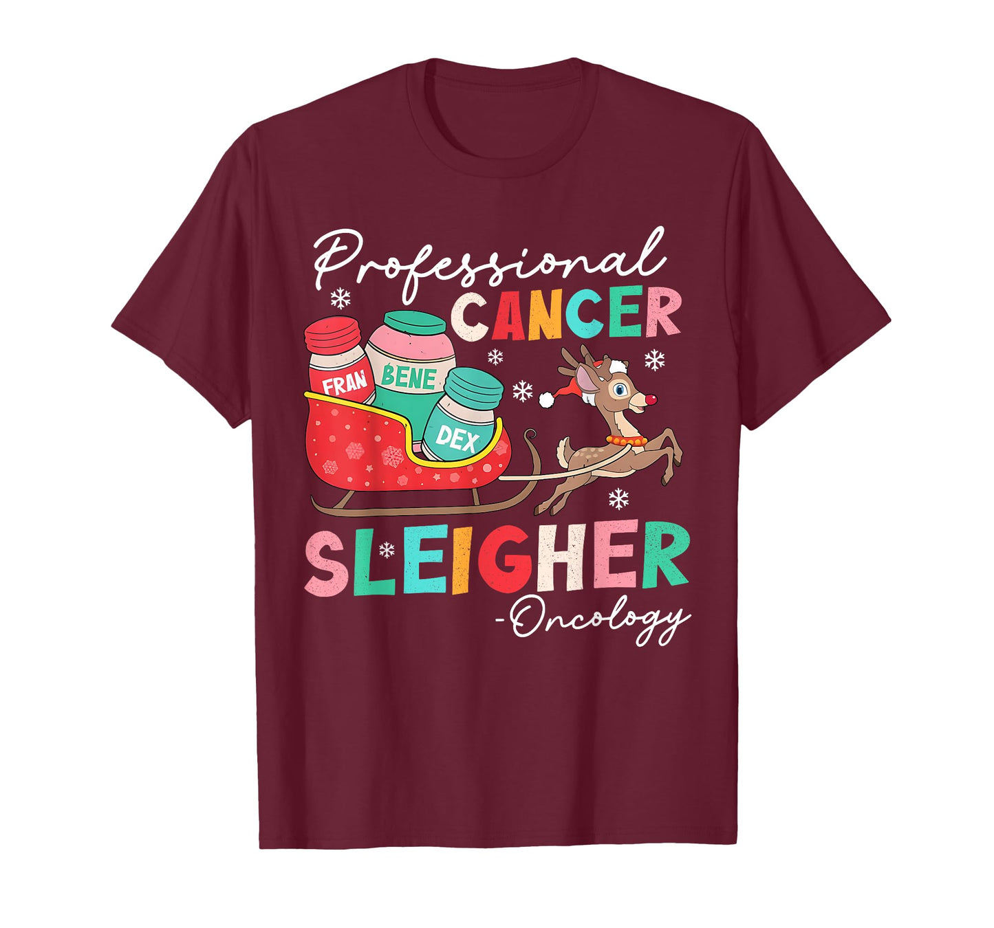Groovy Professional Cancer Sleigher Oncology Nurse Christmas T-Shirt