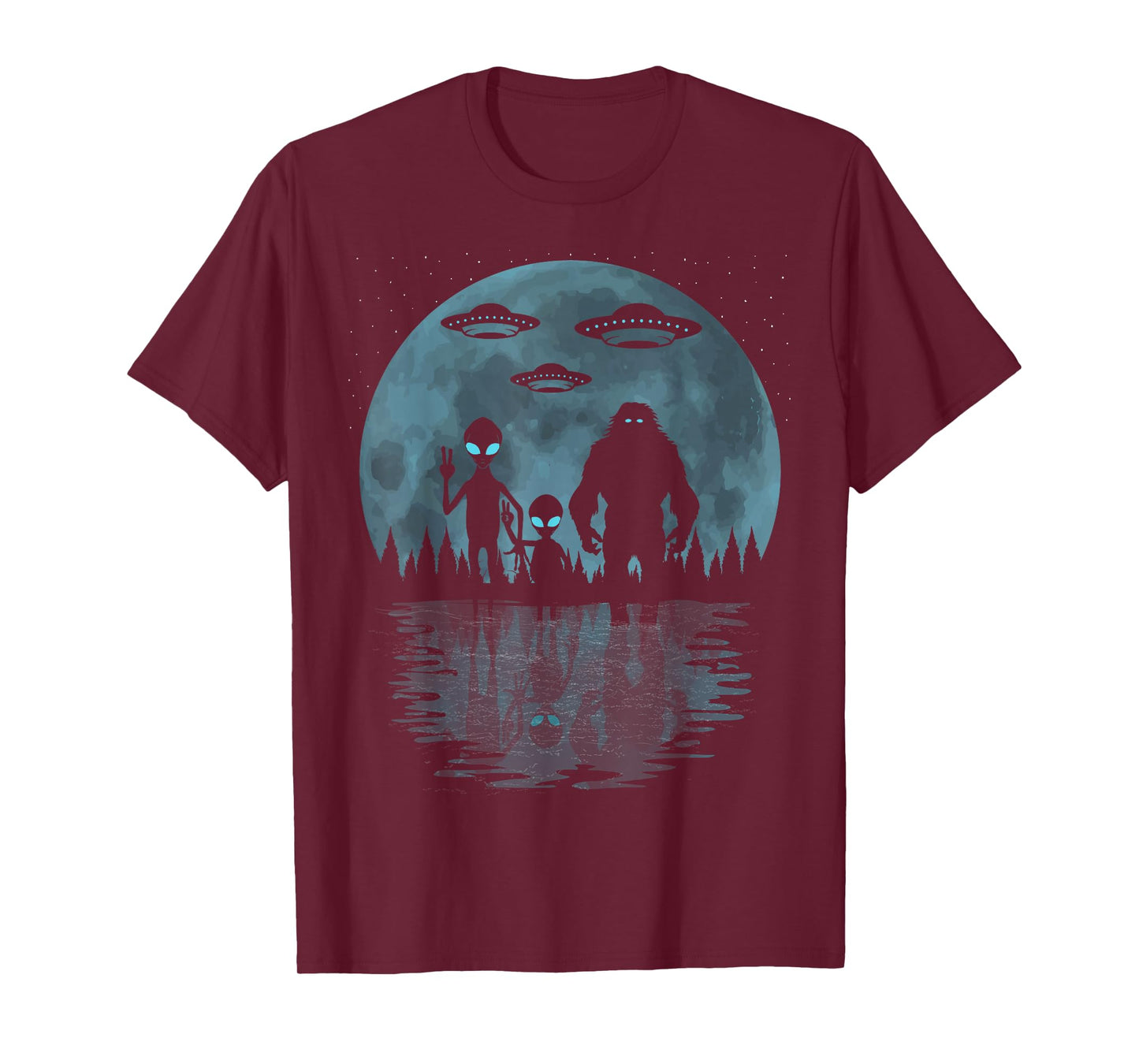 Alien And Bigfoot Moon, UFO's Funny Sasquatch And Aliens T-Shirt