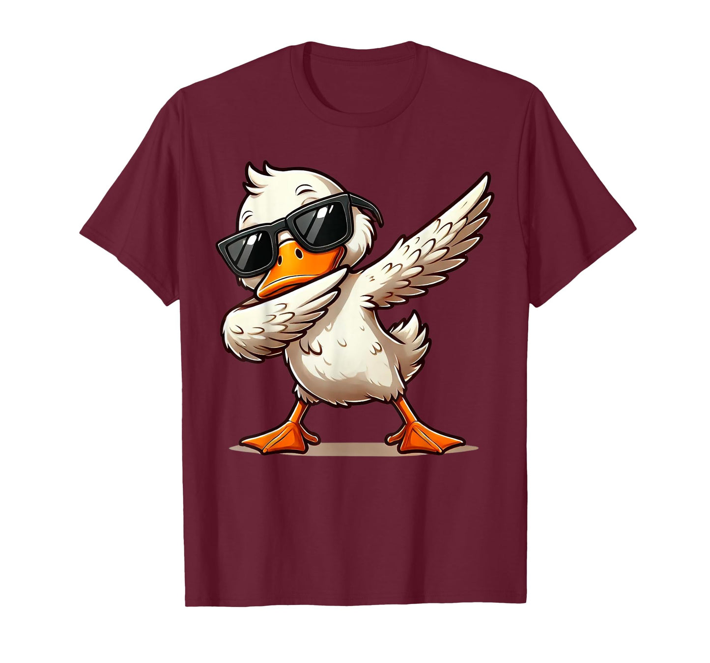 Quirky Bird Designs BY TEERA Dabbing Duck with Sunglasses Funny Cartoon Graphic T-Shirt