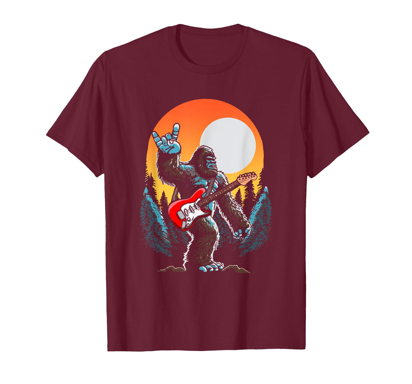 Rock On Sasquatch Rock And Roll Bigfoot Electric Guitar T-Shirt