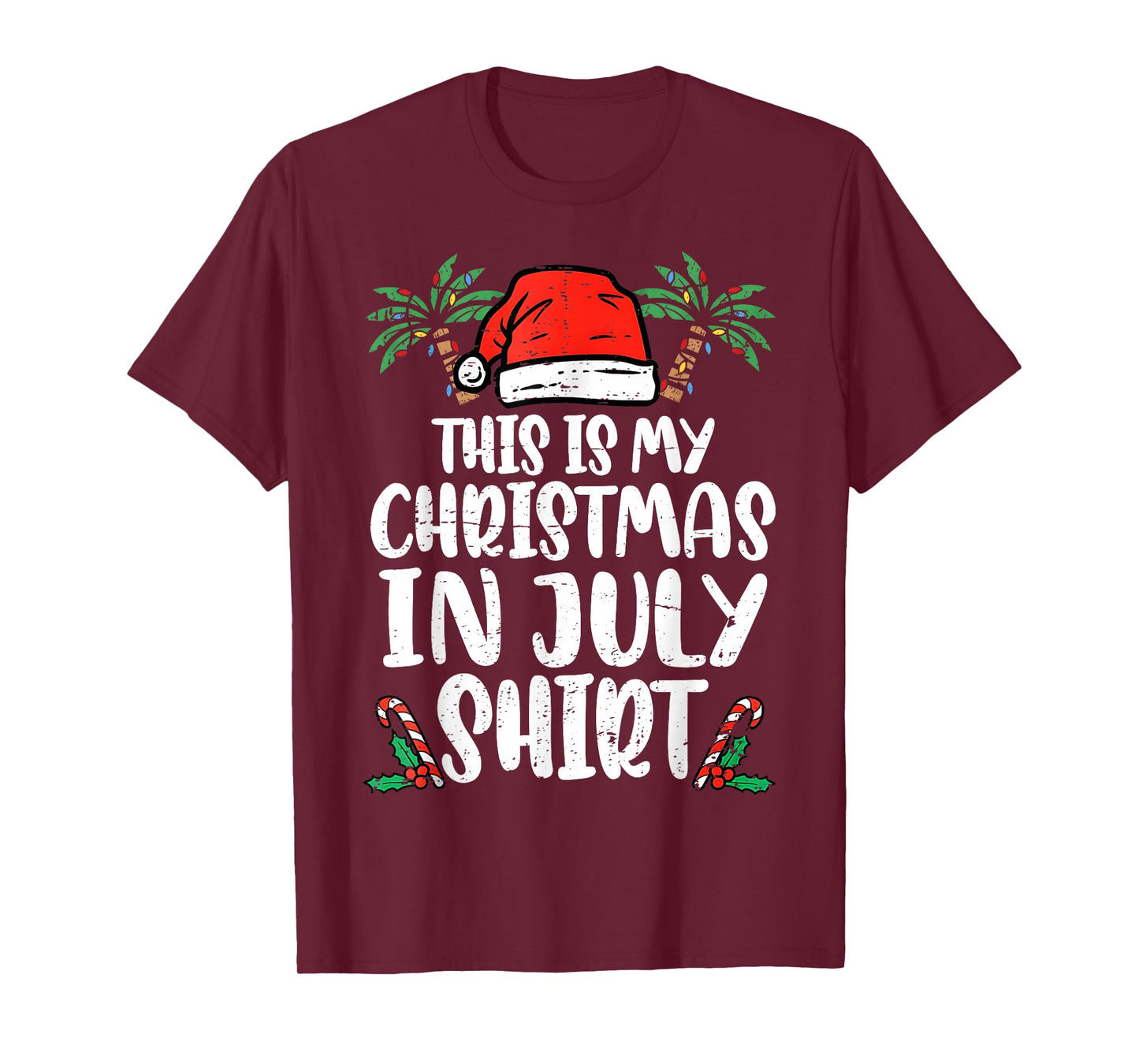 Christmas in July Shirt Santa Hat Summer Beach Vacation Xmas T-Shirt