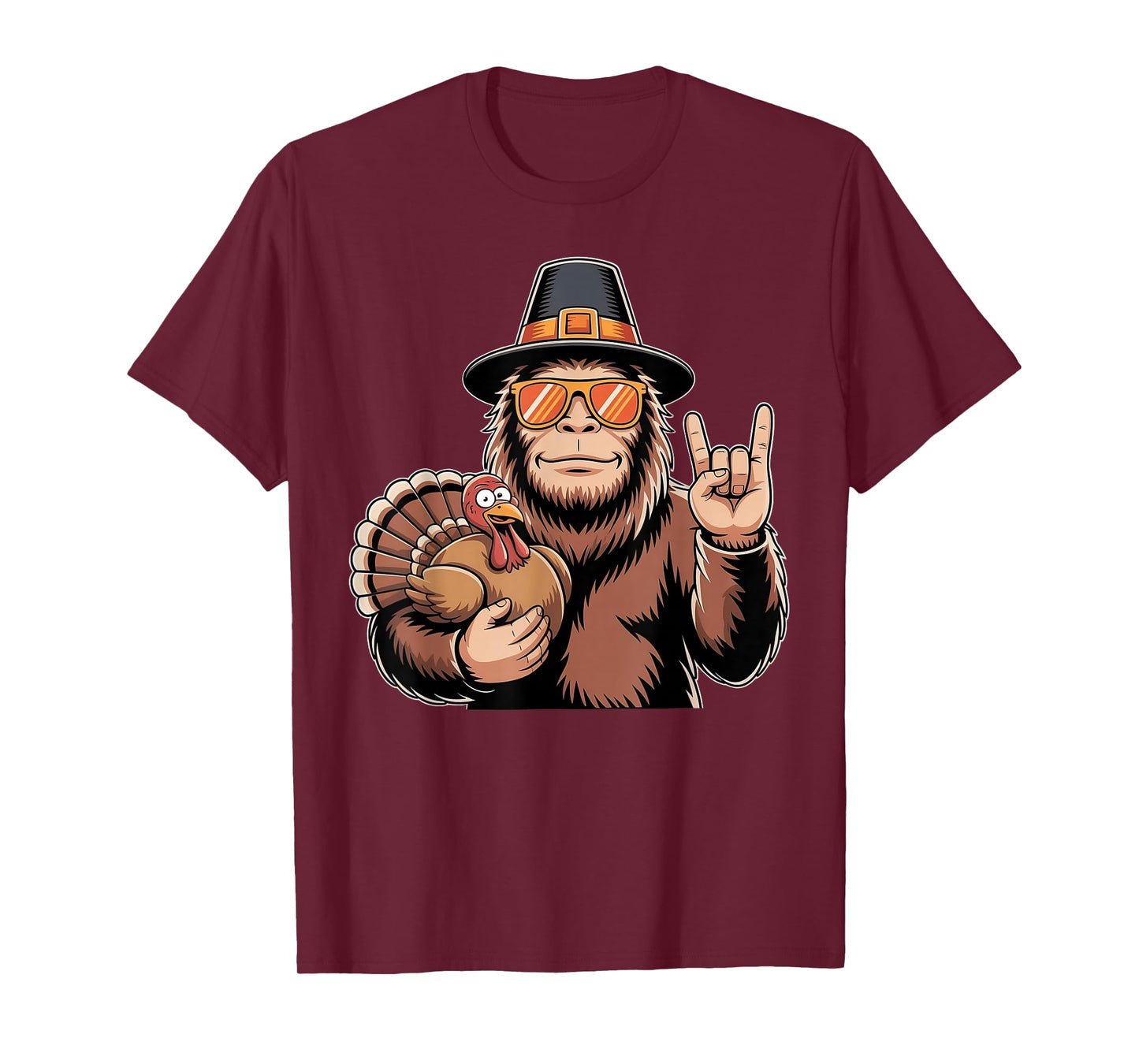 Thanksgiving Bigfoot Turkey Rock n Roll Bigfoot Sasquatch T-Shirt