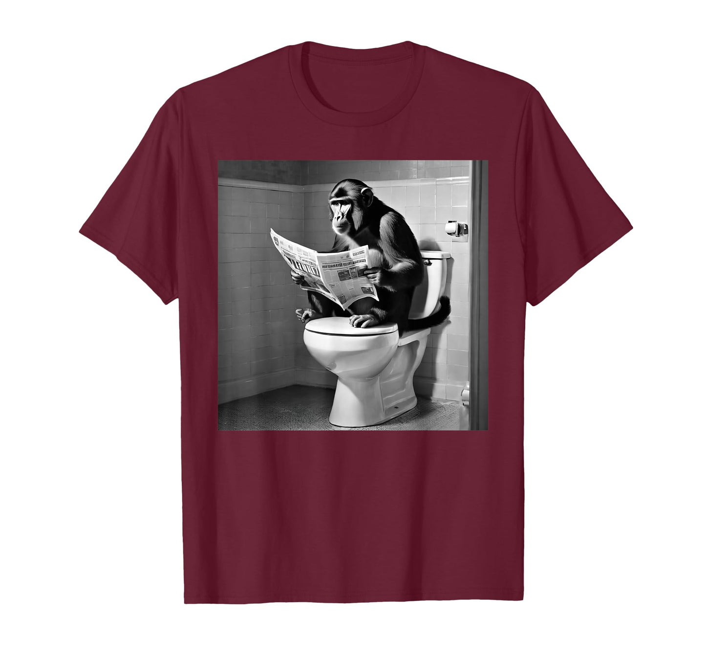 Monkey Sitting on the Toilet Reading Newspaper Funny Monkey T-Shirt