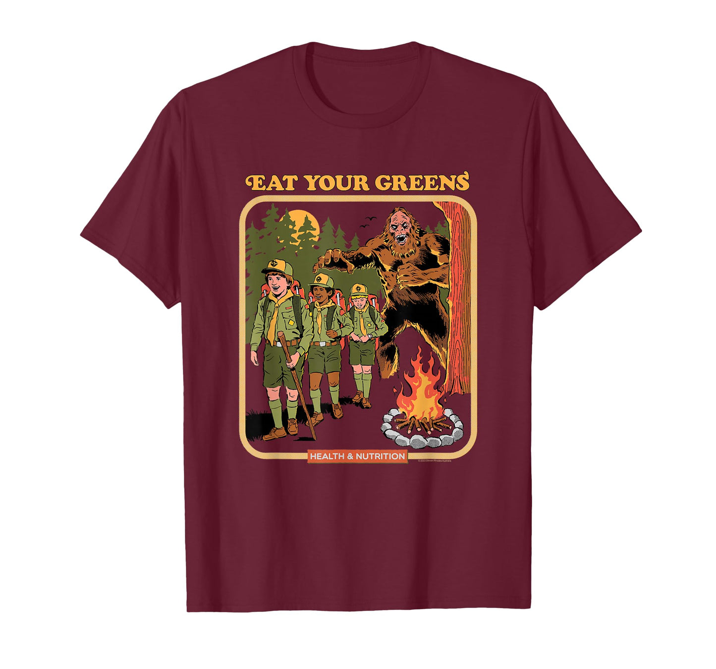 Steven Rhodes Eat Your Greens Bigfoot Retro Dark Humor T-Shirt