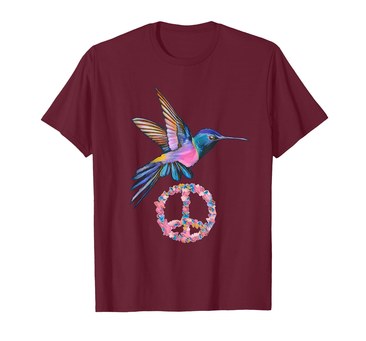 HUMMINGBIRD PEACE BIRD FLOWER POWER Hippie Tee gift women T-Shirt