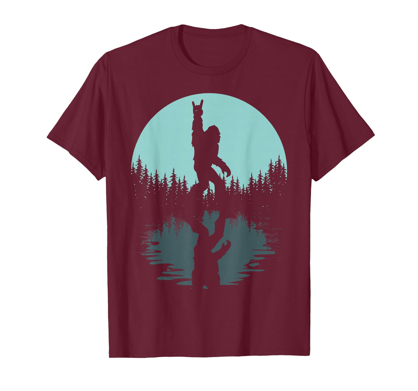 Rock On Bigfoot Sasquatch Loves Rock and Roll Mountain Trees T-Shirt