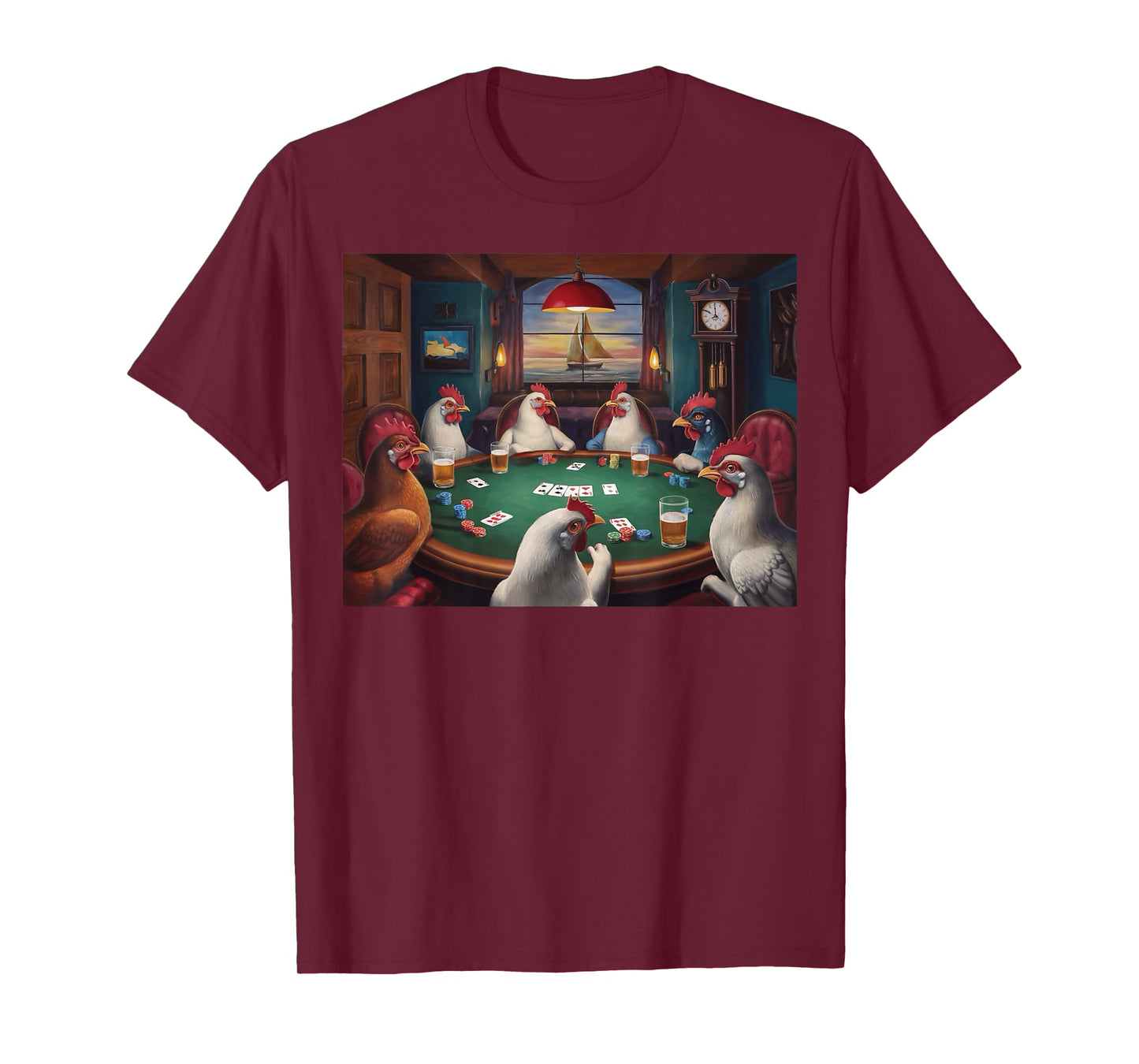 Funny chickens playing a poker game humor chicken lover egg T-Shirt