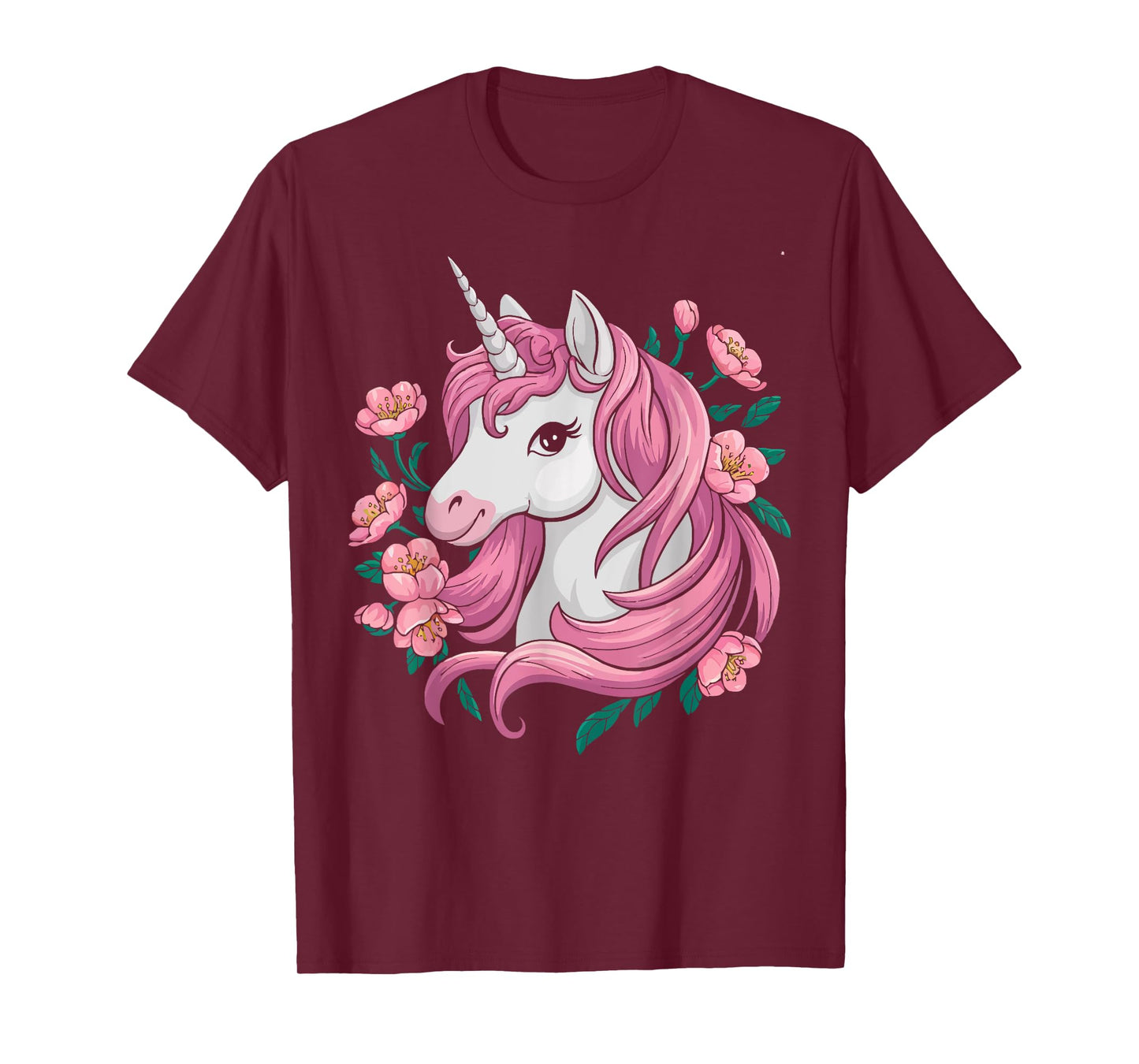 Cute Unicorn With Cherry Blossoms Magical Fantasy Art T-Shirt