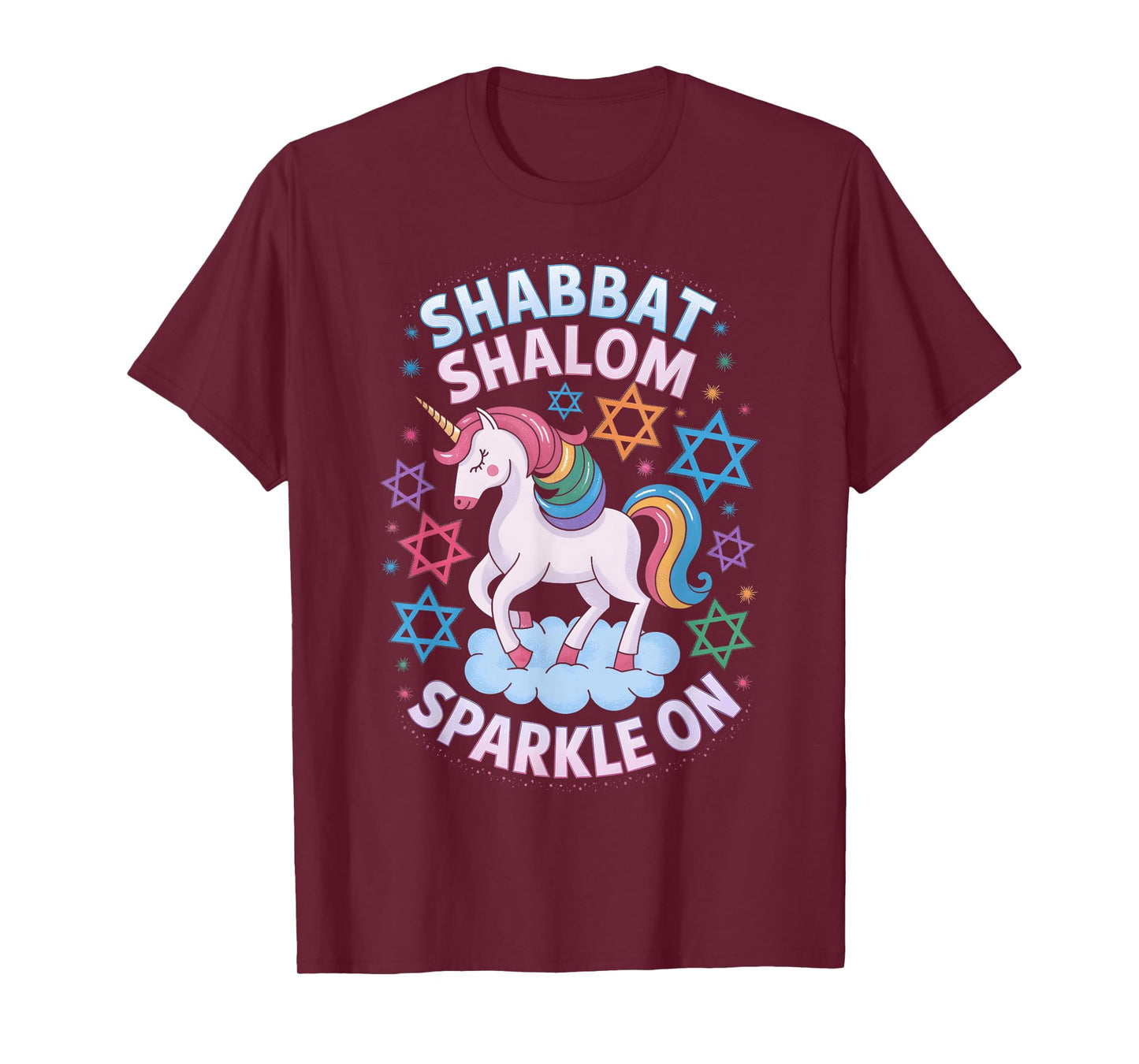 Funny Jewish Unicorn Hanukkah Shabbat Shalom Sparkle On T-Shirt