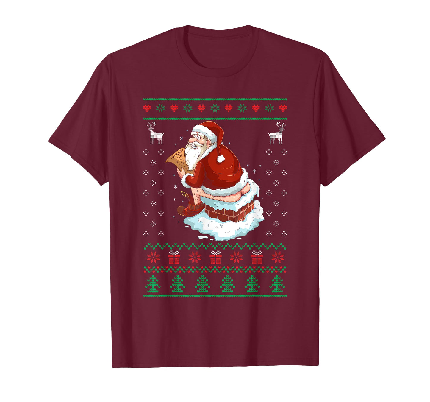 Funny Santa Pooping Down the Chimney Ugly Sweater Christmas T-Shirt