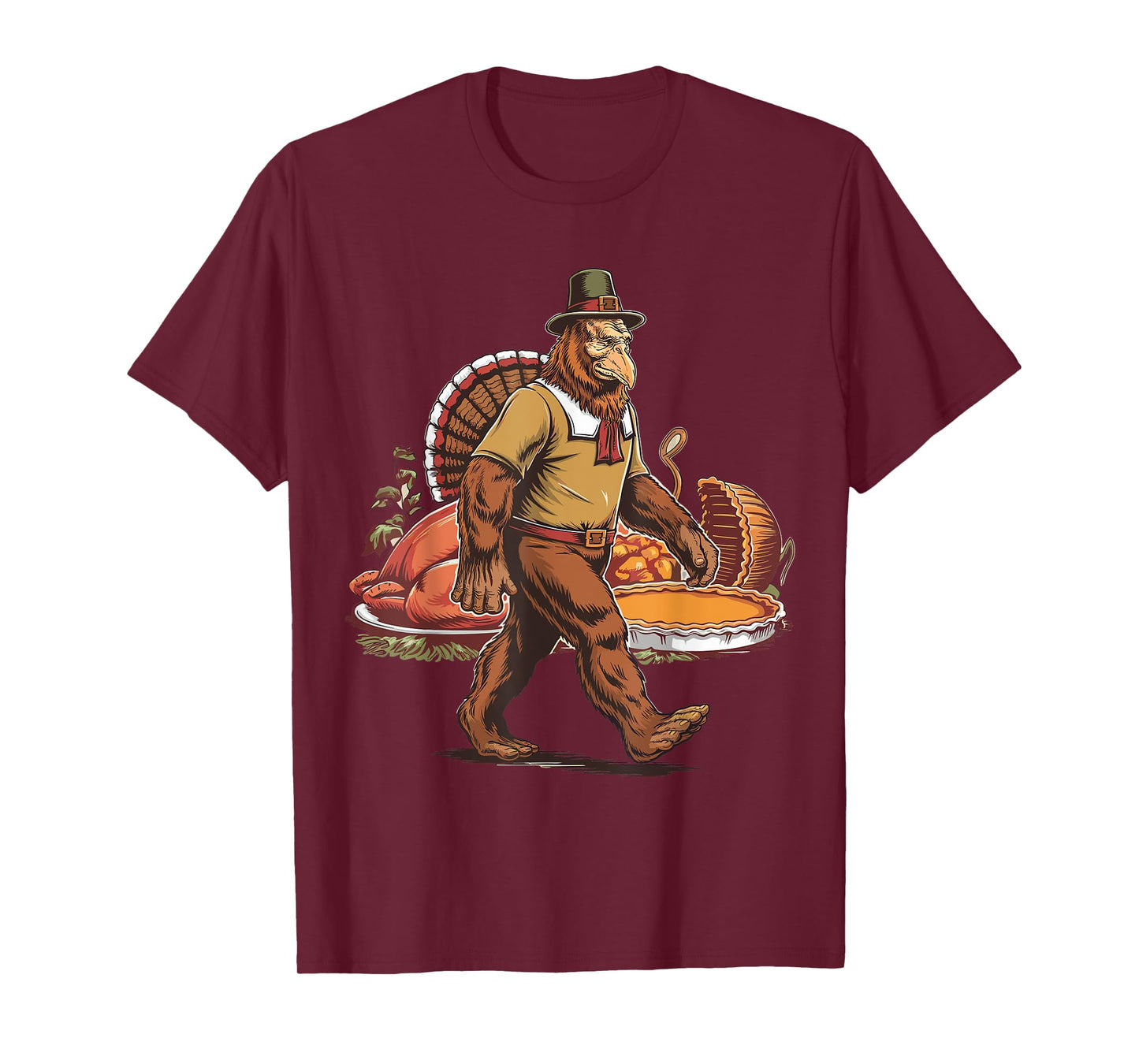 Bigfoot Pilgrim Turkey Pumpkin Thanksgiving Day Boys Men T-Shirt