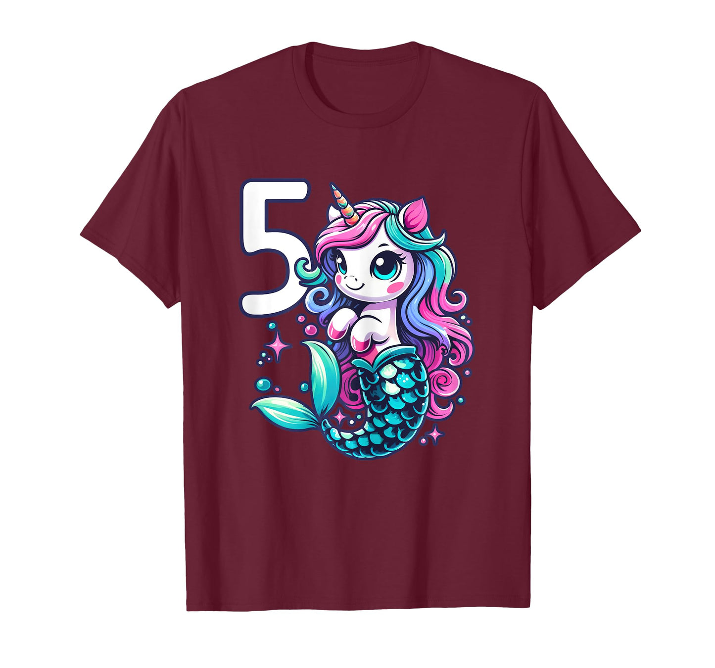Unicorn Mermaid 5th Birthday 5 Year Old Party Girls Outfit T-Shirt