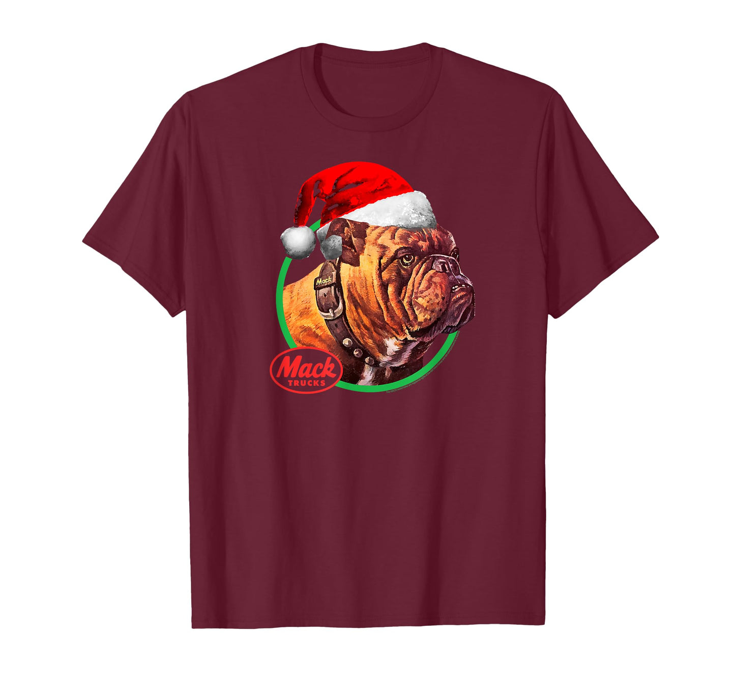 Mack Trucks Christmas Holiday Bulldog Santa Hat Trucker T-Shirt