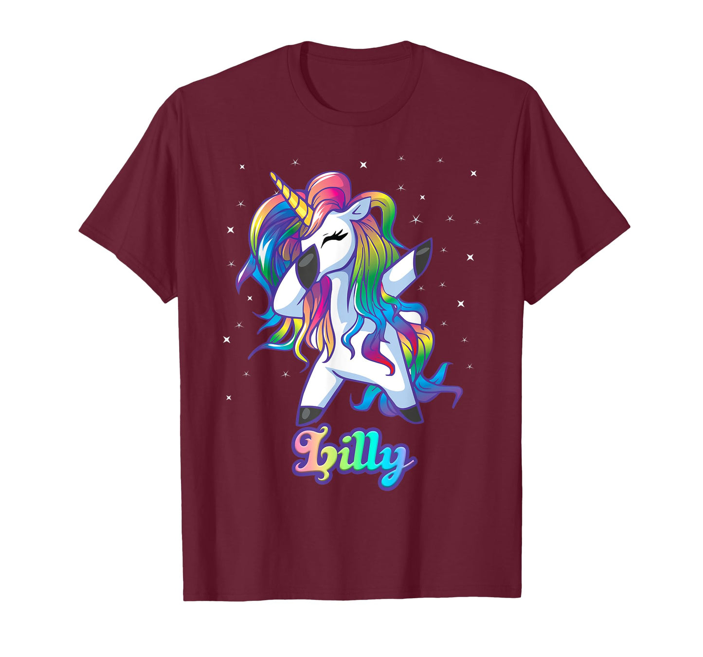 LILLY Name Personalized Custom Rainbow Unicorn Dabbing T-Shirt