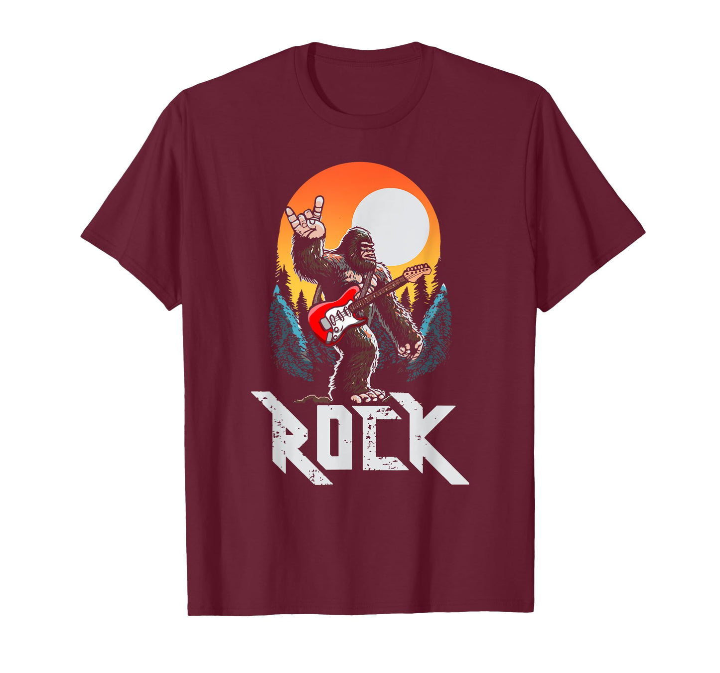 Rock! Sasquatch Rock & Roll Bigfoot Electric Guitar Rock On T-Shirt