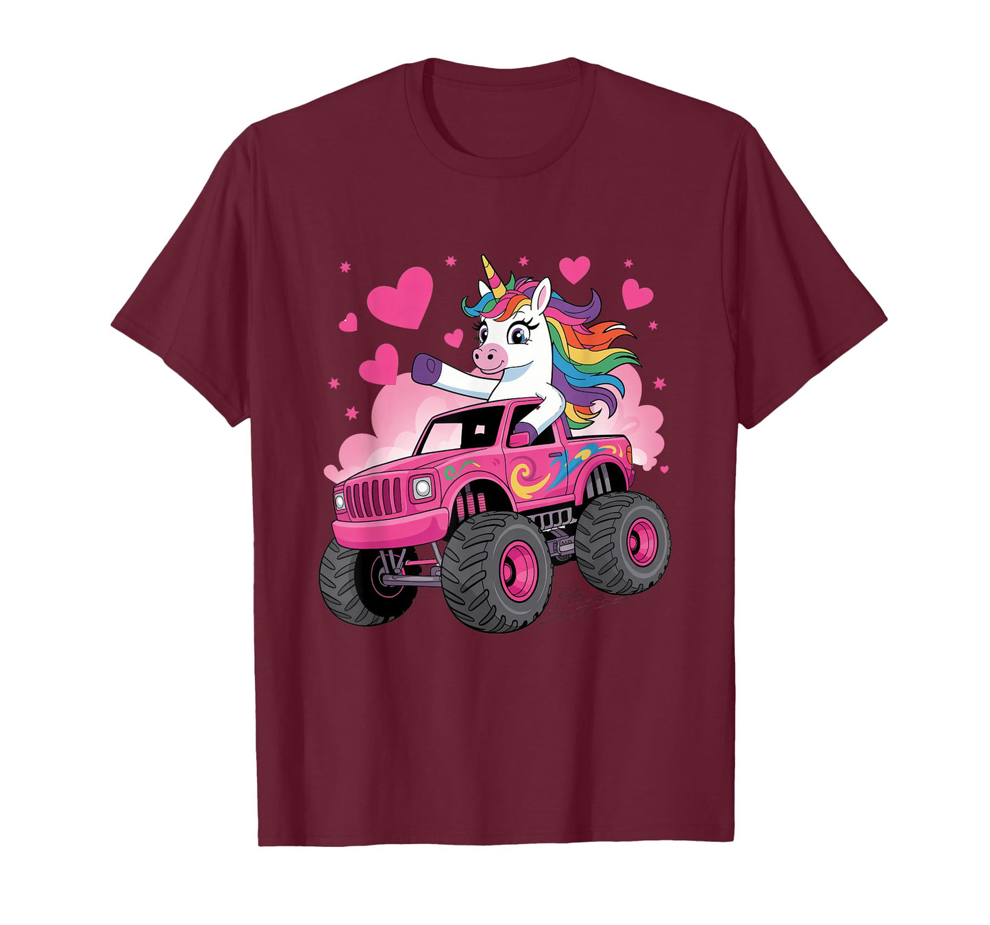 Funny Cute Unicorn Riding A Pink Monster Truck T-Shirt