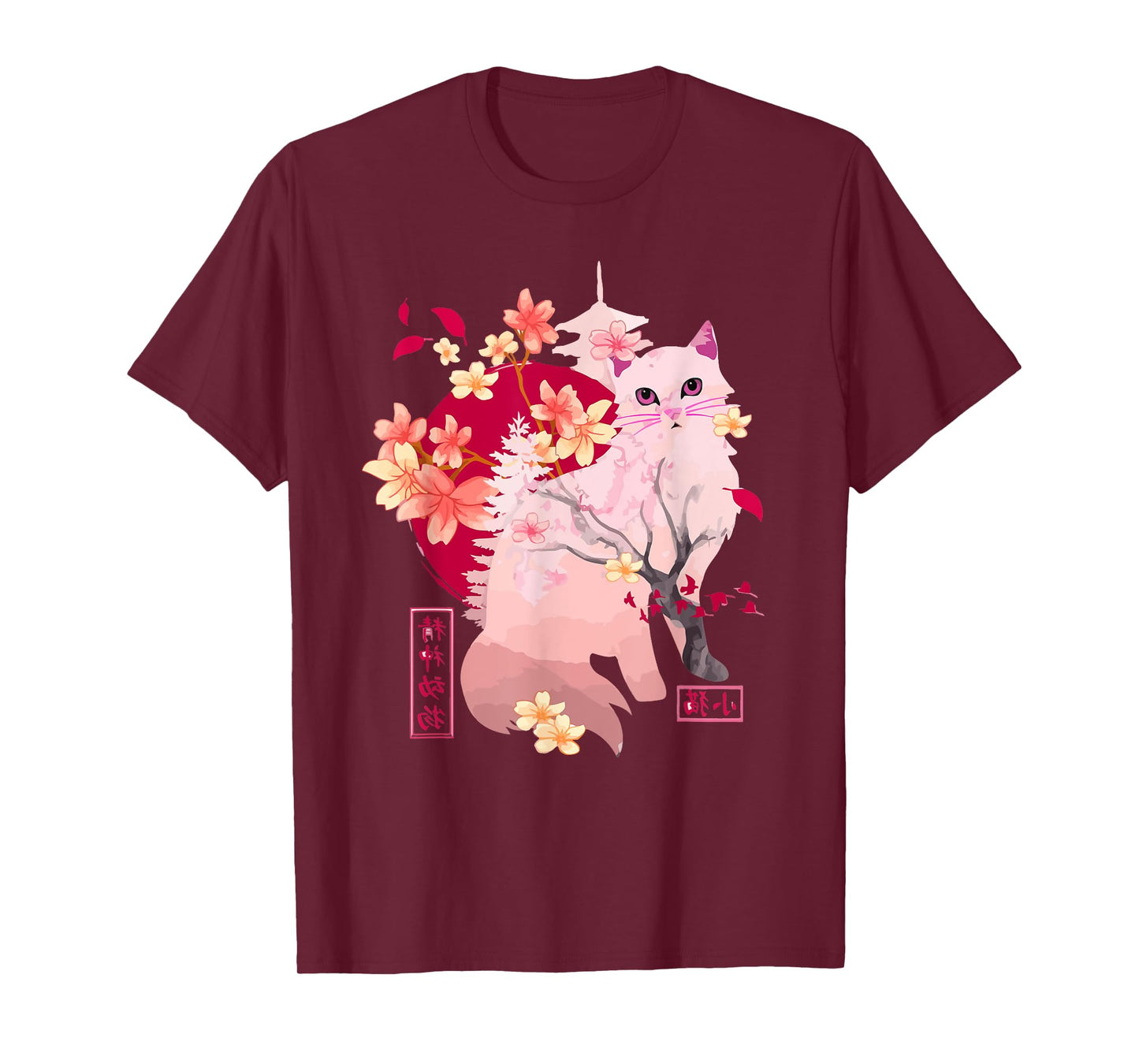 sakura cat Tree Blossoms japanese art Retro 80s Japan Anime T-Shirt