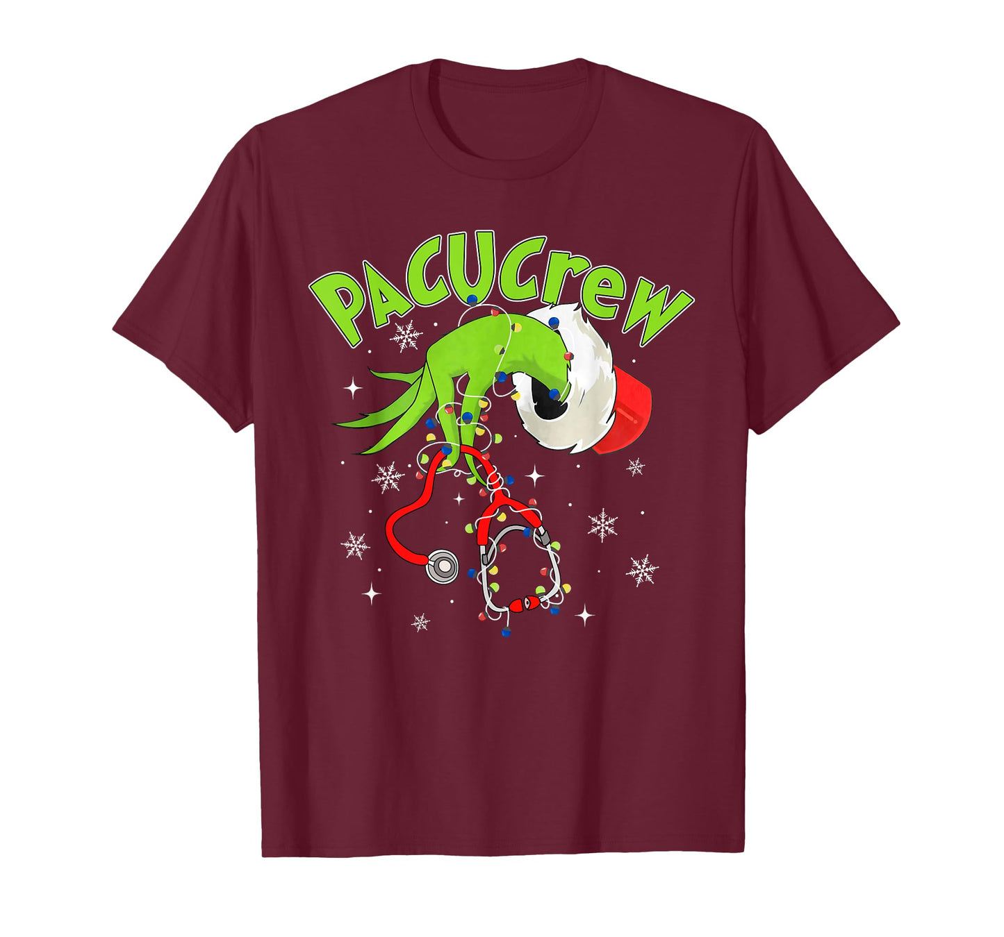 Nurse Christmas Stethoscope PACU Crew Xmas Lights Pajamas Unisex-Adults T-Shirt Black Small