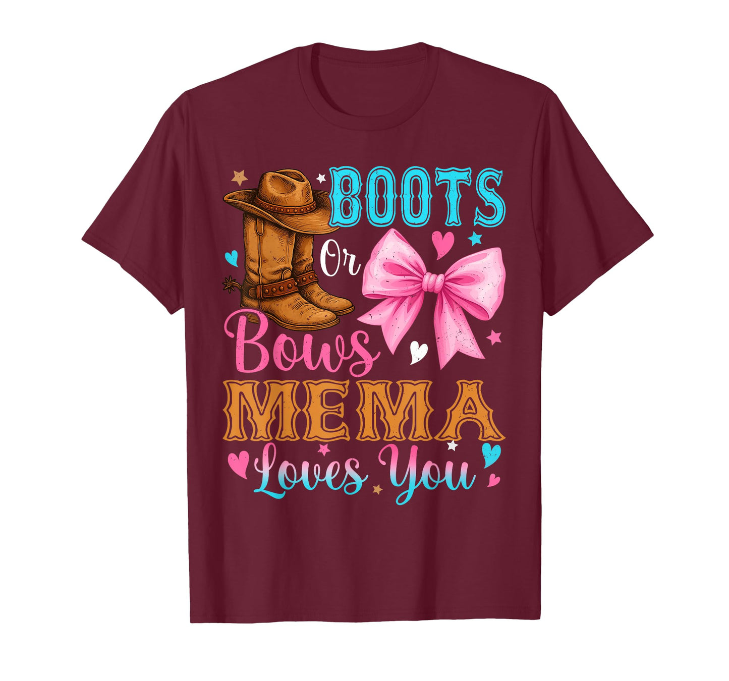 Boots or Bows Mema Loves You Gender Reveal Family T-Shirt