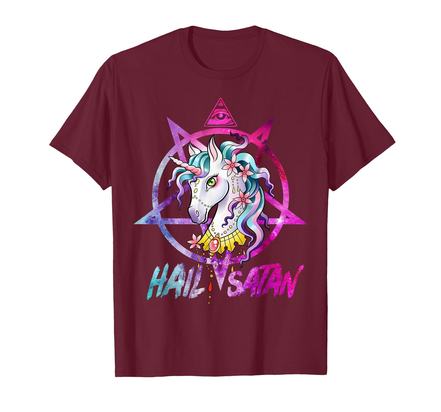 Unicorn Hail Satan Death Metal Rainbow shirt Rave Men Women T-Shirt