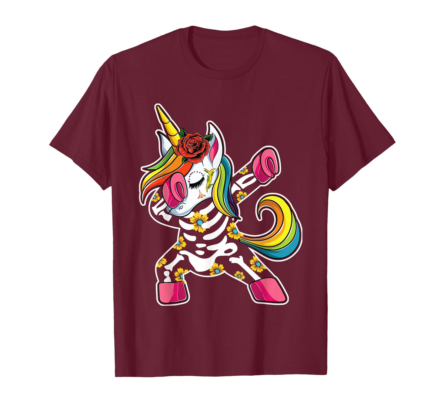 Cute Unicorn Sugar Skull Day Of The Dead Apparel Women Girls T-Shirt