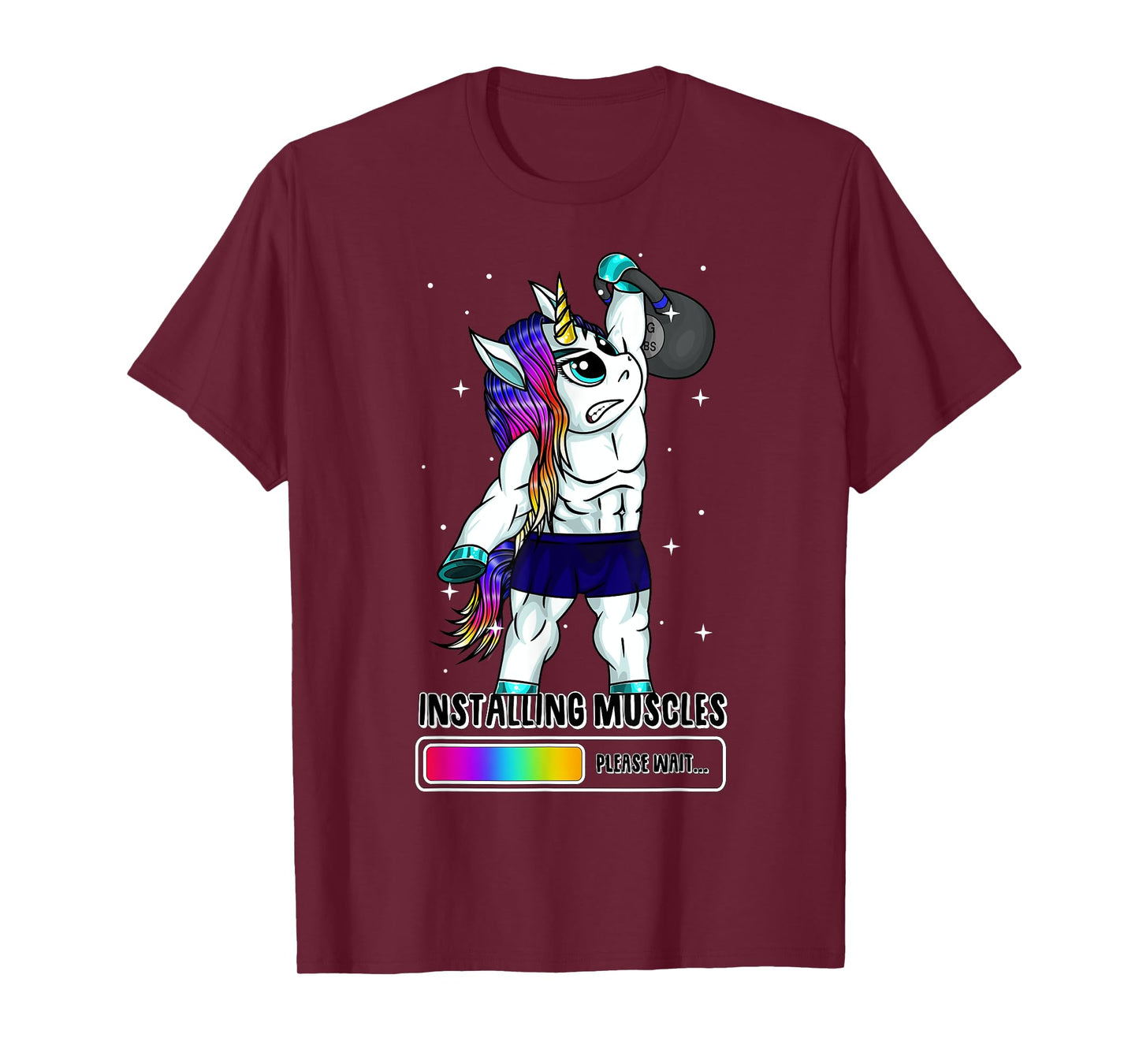 Unicorn Installing Muscles Kettlebell Fun Gym Workout Gift T-Shirt