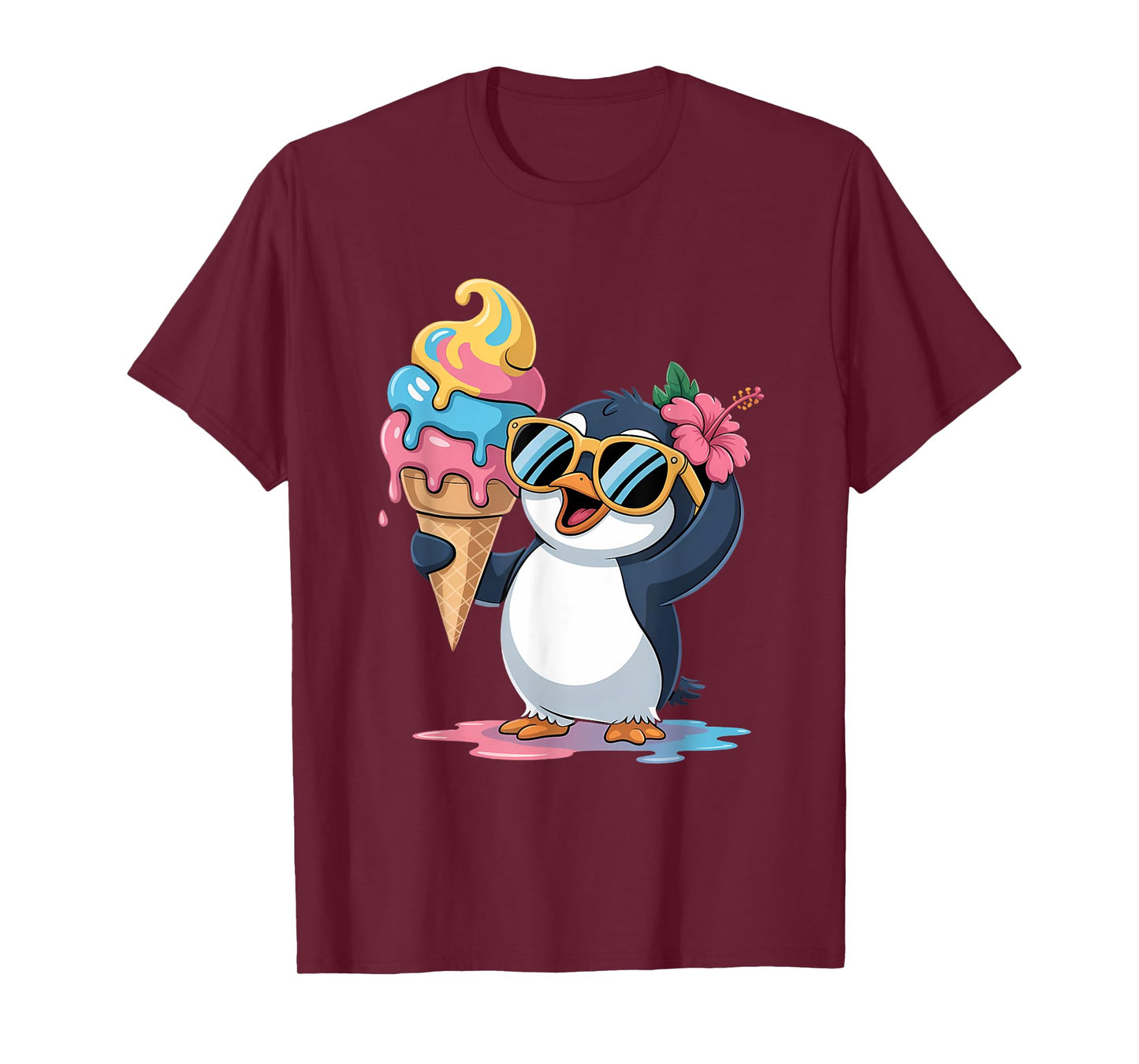 Funny Summer Foodie Lovers Cute Penguin Holding Ice Cream T-Shirt