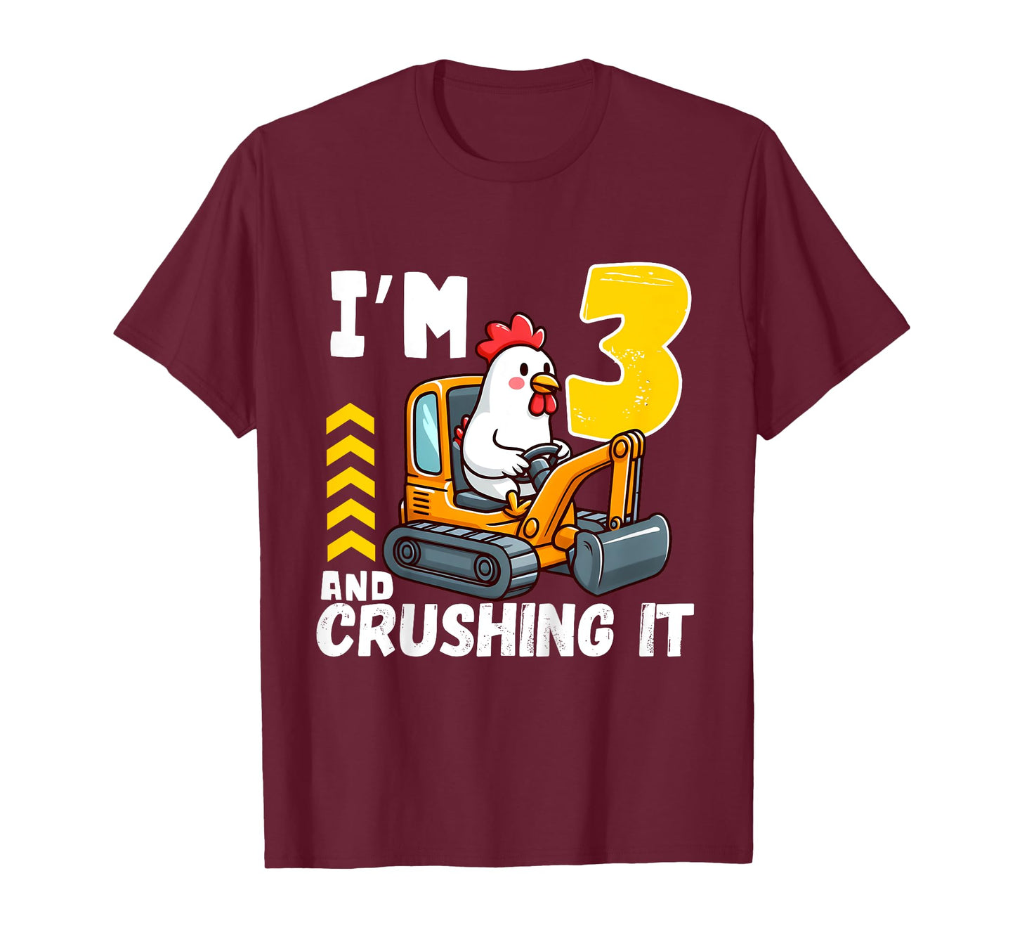Kids Three 3yr 3rd Birthday Construction Boy 3 Years Old Chicken T-Shirt