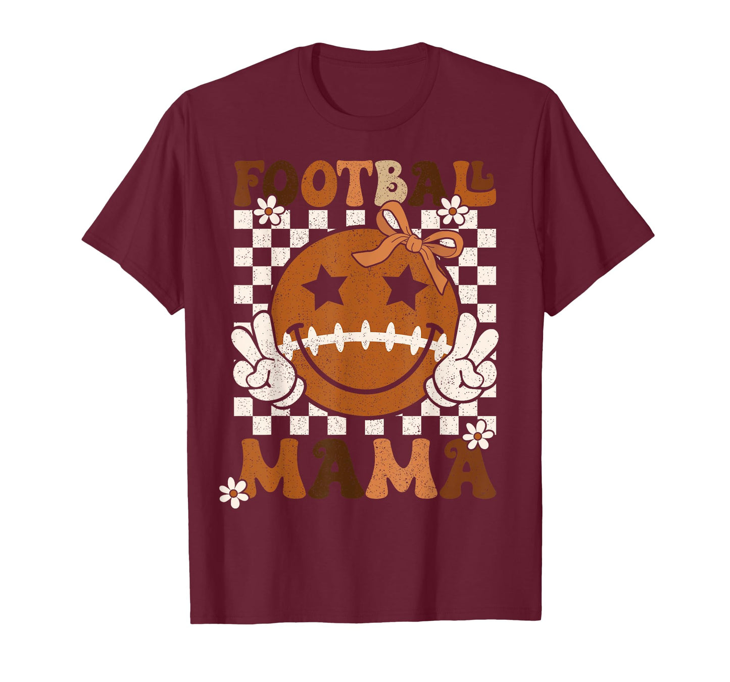 Coquette Bow Football Mama Mom Rtero Game Day T-Shirt
