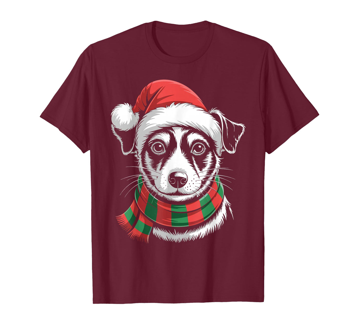 Rat Terrier Dog Xmas Santa Hat Scarf Christmas Costume T-Shirt