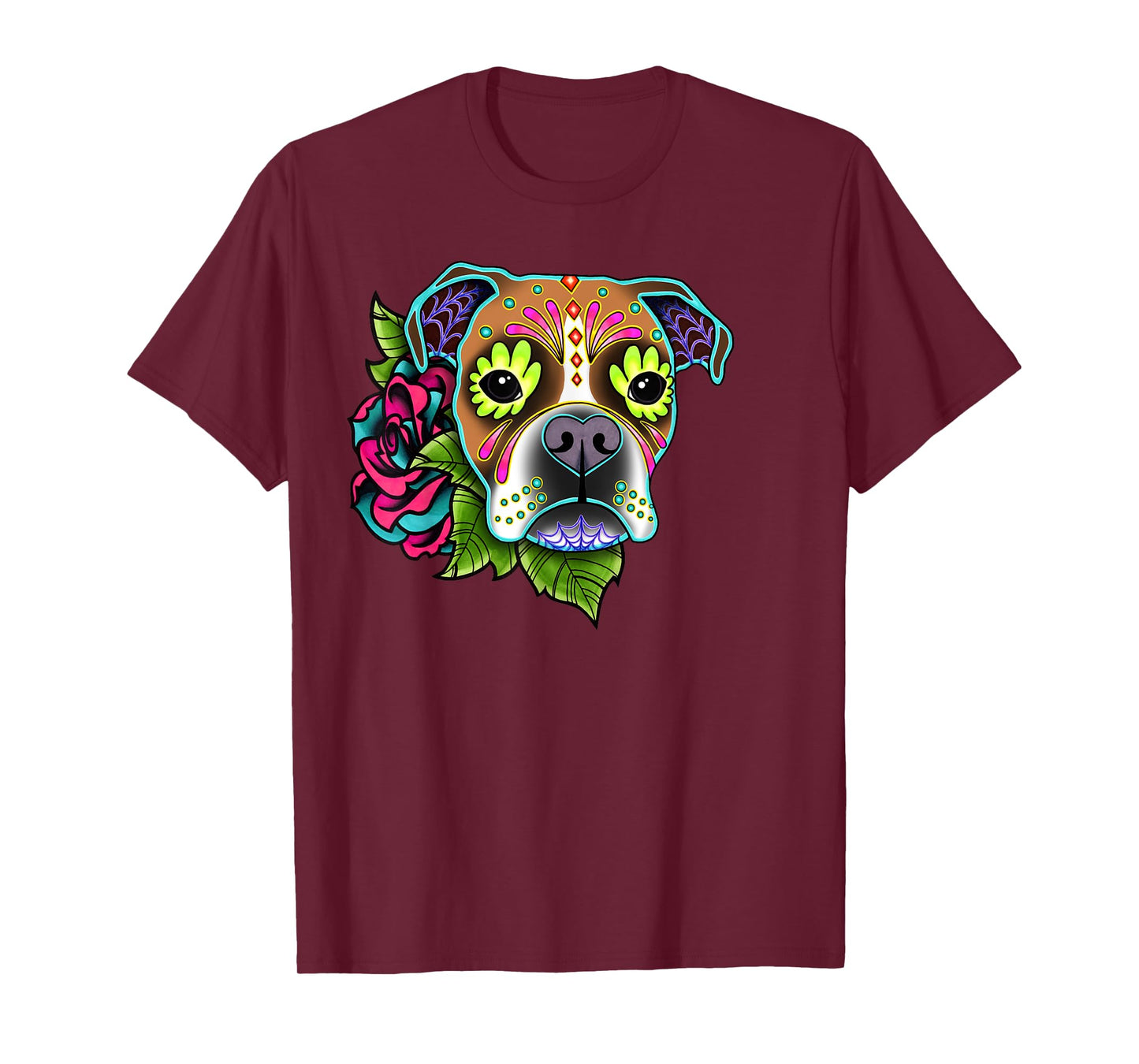 Boxer in Fawn and White - Day of the Dead Sugar Skull Dog T-Shirt