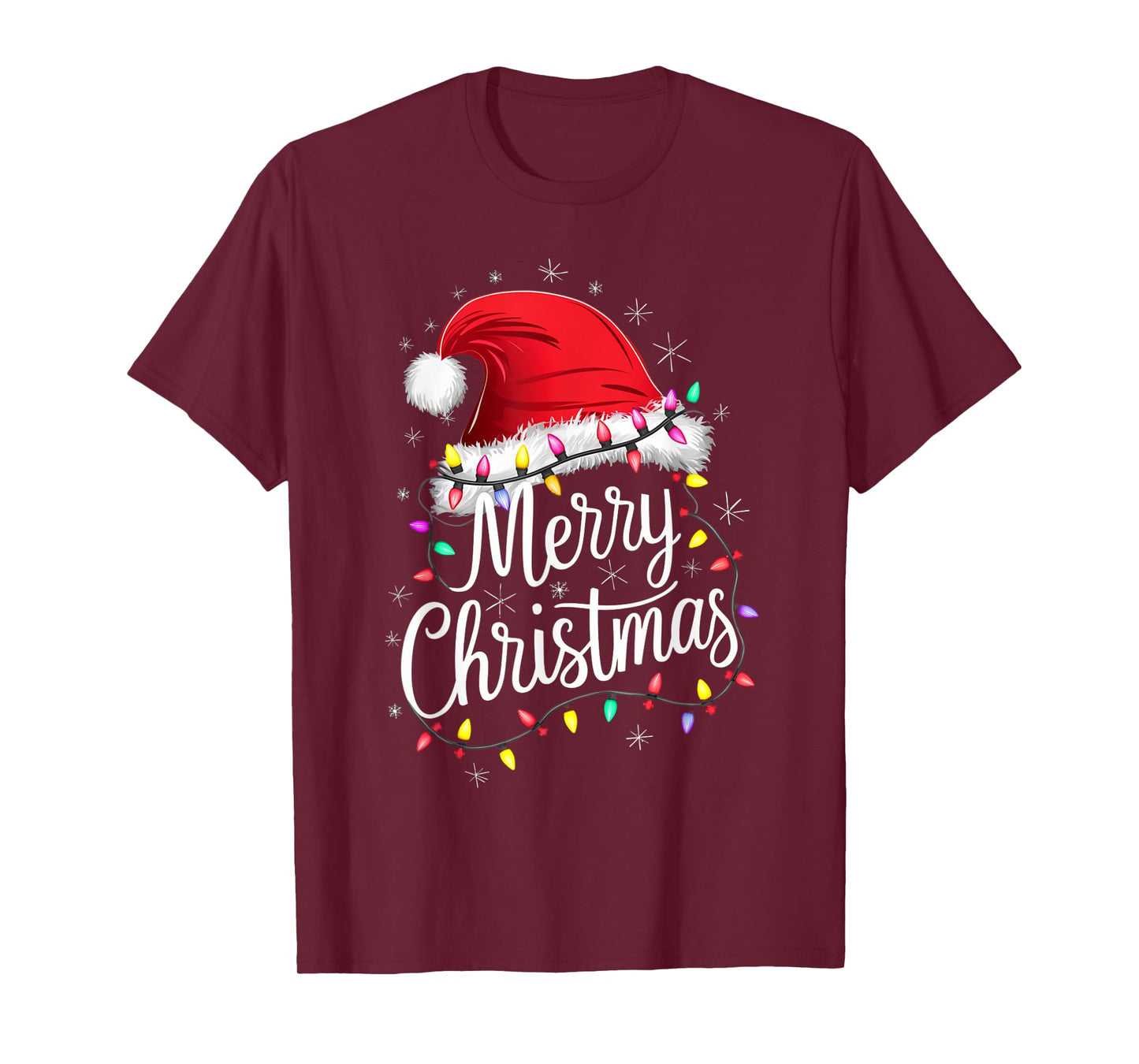 Merry Christmas Lights Red Santa Hat Xmas Family Men Women T-Shirt