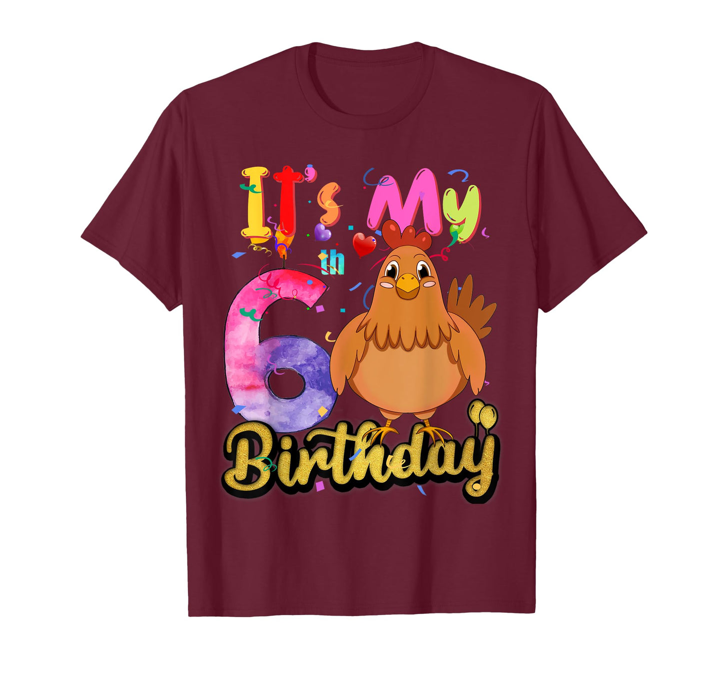 Kids Chicken 6th Birthday 6 Years Old Girls Chicken Birthday T-Shirt