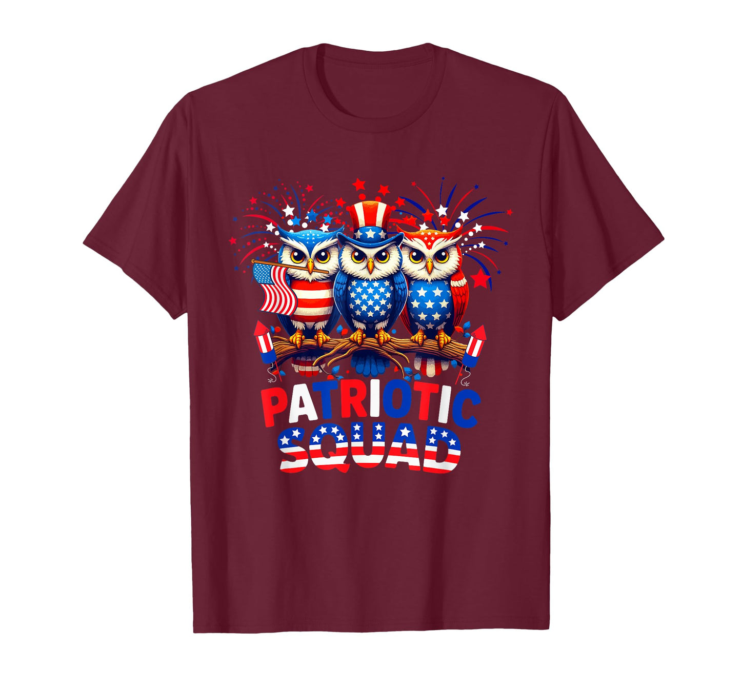Patriotic Squad Three Cute Owls 4th Of July US Flag T-Shirt