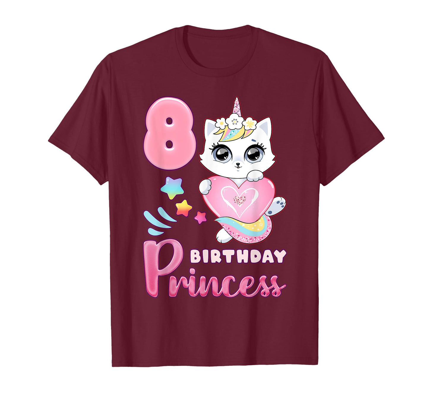 Girl, 8th birthday, unicorn cat, number 8 T-Shirt