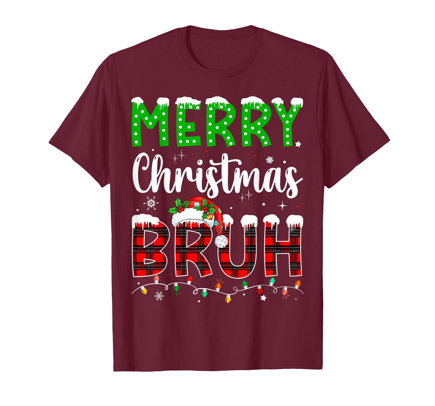 Bruh Christmas Red Plaid Teens Boys Kids Xmas Pajama T-Shirt