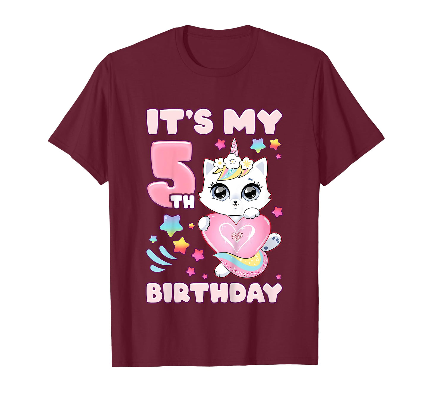 Birthday girl 5 years old, cat, unicorn, 5th birthday T-Shirt